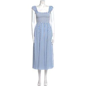 La Ligne Vivian Stripe Smocked A-Line Dress in Cream/Cornflower